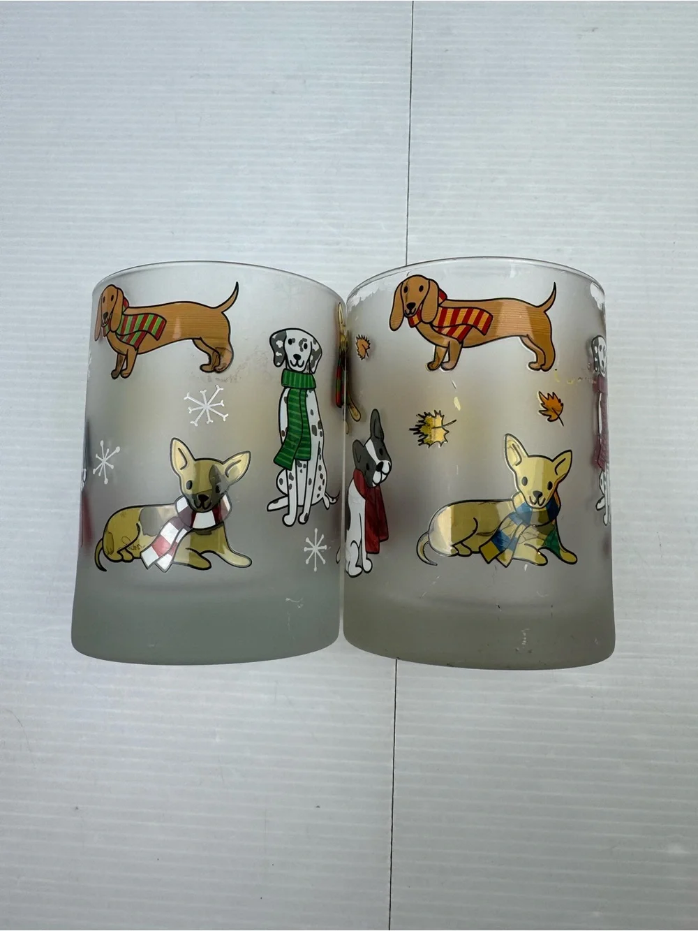 Culver Ltd Frosted Glasses Dogs In Scarves Set Of 2 Rocks Tumblers Flawed As Is